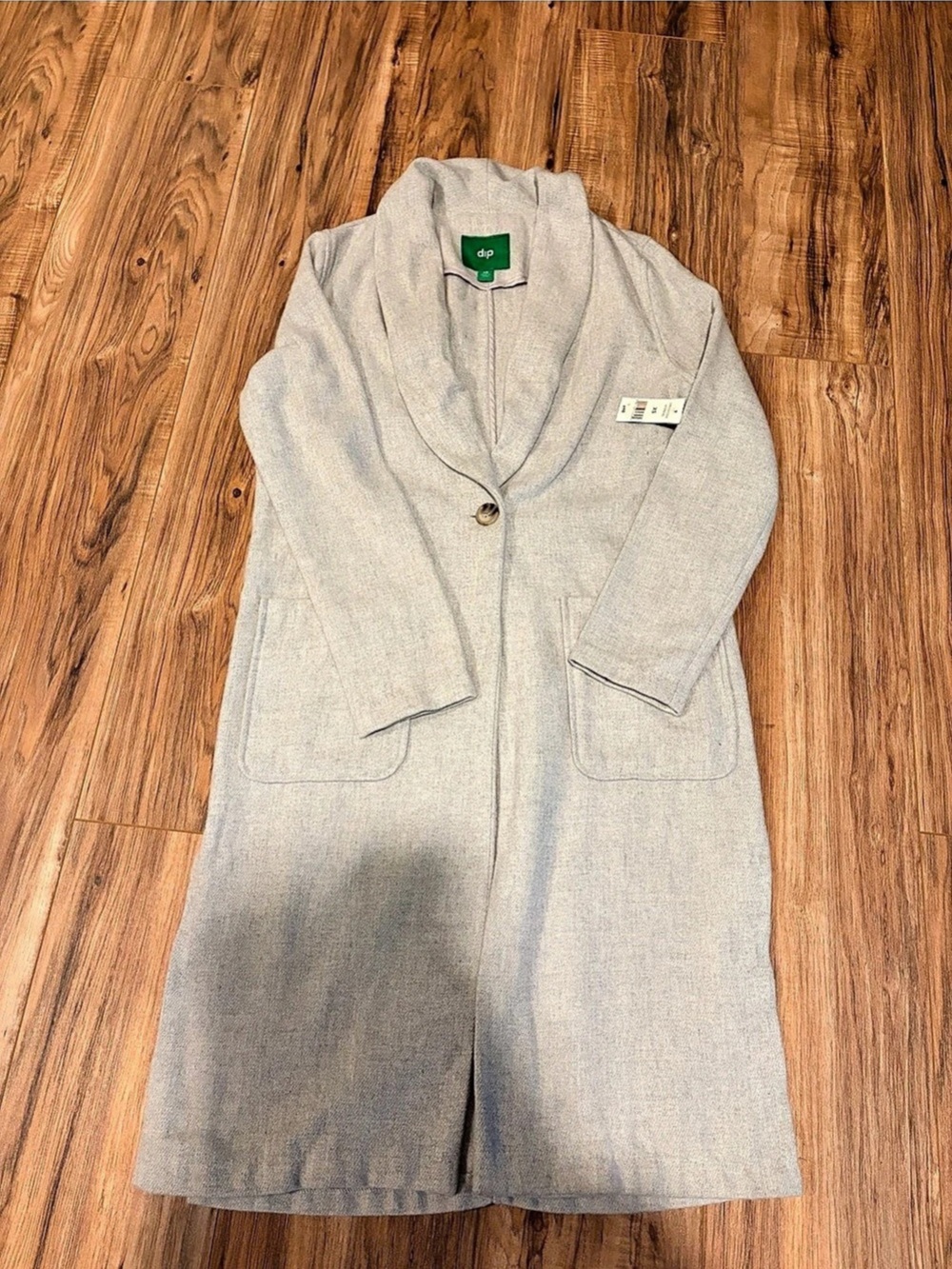 dip Women’s Light Grey Long Overcoat Coat, Button Shawl Collar Pockets XS